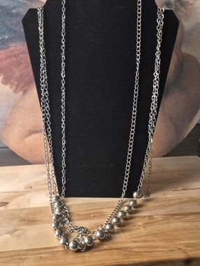 Silver Multi-Strand Bead Necklace with Polished Beads - Women Jewelry